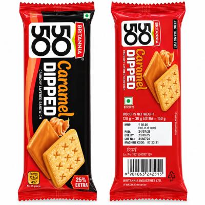 BRITANIA 50 50 CAREMEL DIPPED BISCUITS - 150 g